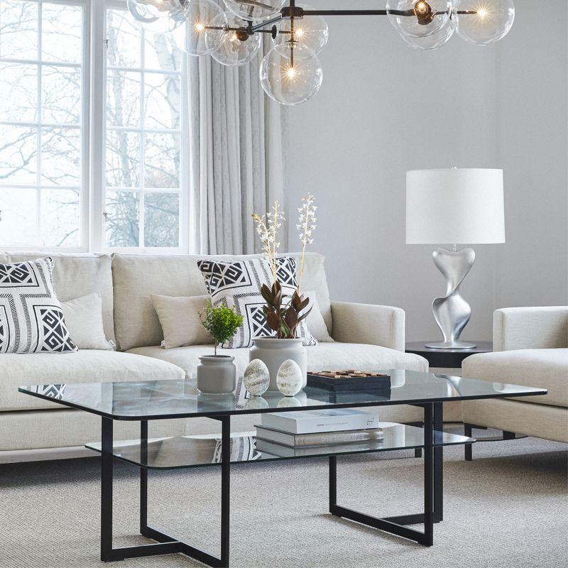 Square sofabord med glassplater  mål: 140x80x45h  4565BLACK