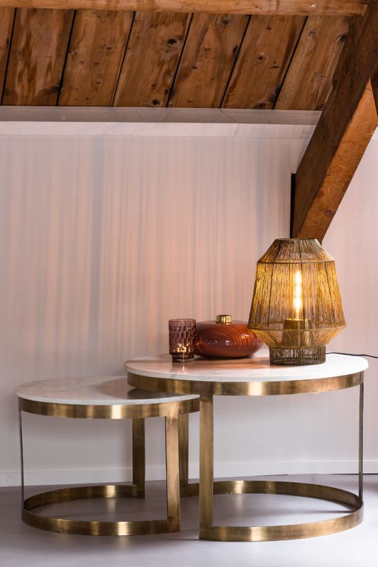 Coffee table S/2 Ø60x38+Ø75x47 cm PERLATO mrbl whit-ant brnz 