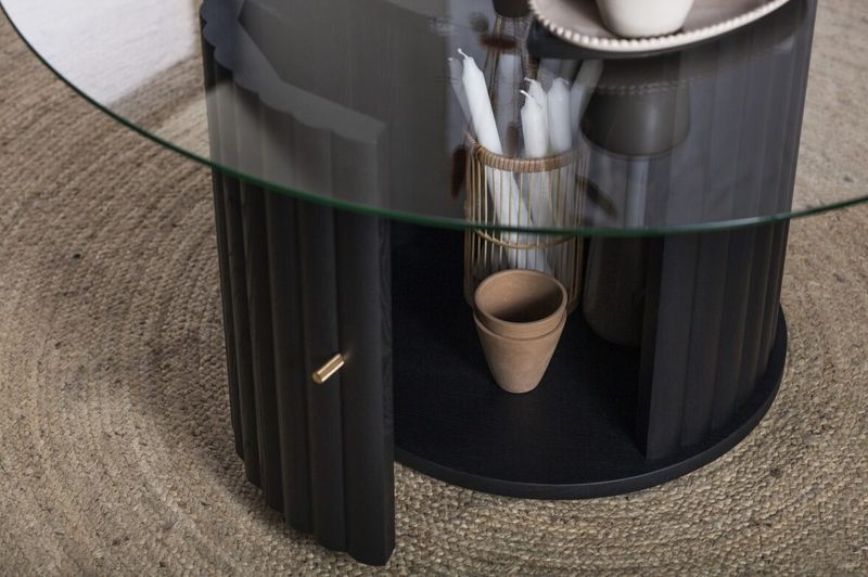 VELVET SOFABORD MED GLASSTOPP OG OPPBEVARING FRA KRISTENSEN 