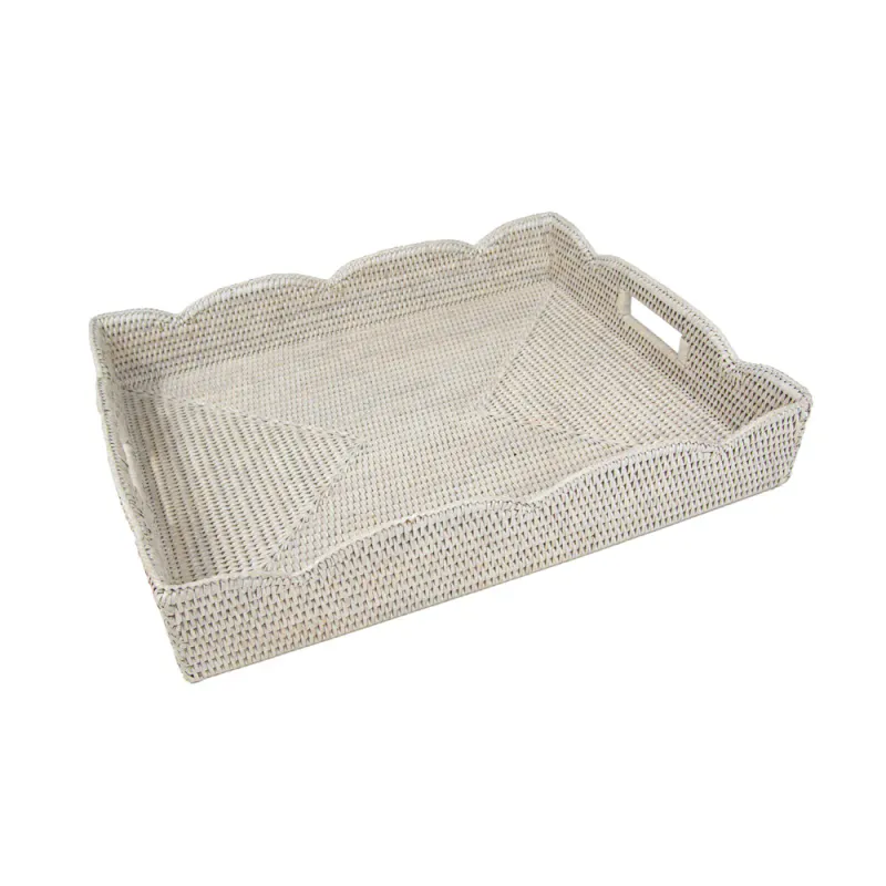 Rattan Scalloped Large Tray in Cream - brett i kurv SKU: HTR103