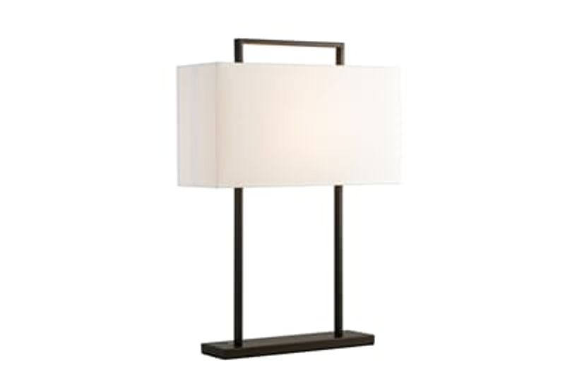 Bordlampe Aruba H65cm Firkant 2 pinner Sort /Hvit lin skjerm